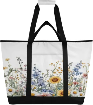 Beautiful Spring Flowers Reusable Insulated Lunchbox Cooler Bag, Leakproof Kitchen Grocery Bag Collapsible Portable Cooler Tote Bag for Picnic, Camping, Office, Travel
