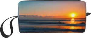 Beautiful Sunrise Ocean print Large Capacity Travel Makeup Case Organizer Makeup Bag Portable Cosmetic Bag For Women