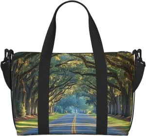 beautiful trees road print Travel Duffel Bag, Sports Tote Gym Bag, Swim Pool Bag Large Shoulder Tote Bag for Beach Weekender