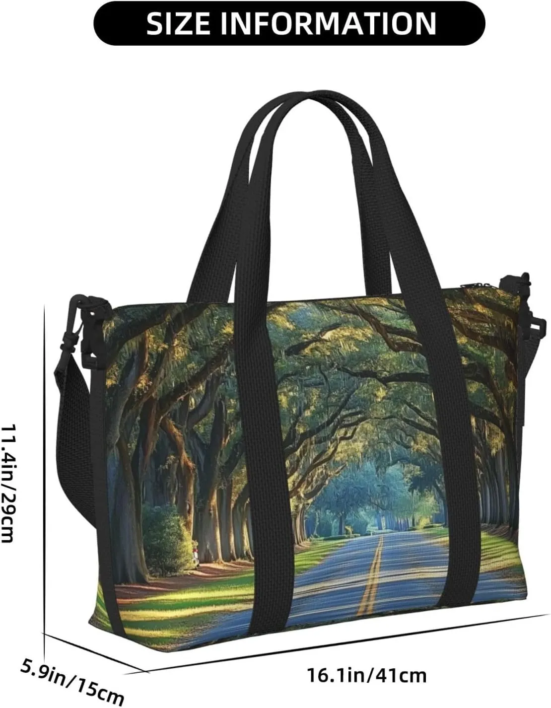 beautiful trees road print Travel Duffel Bag, Sports Tote Gym Bag, Swim Pool Bag Large Shoulder Tote Bag for Beach Weekender