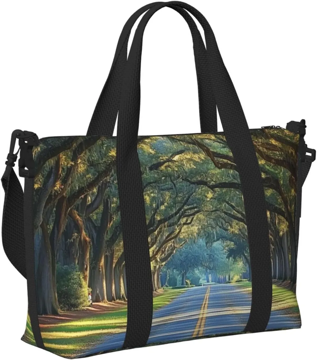 beautiful trees road print Travel Duffel Bag, Sports Tote Gym Bag, Swim Pool Bag Large Shoulder Tote Bag for Beach Weekender