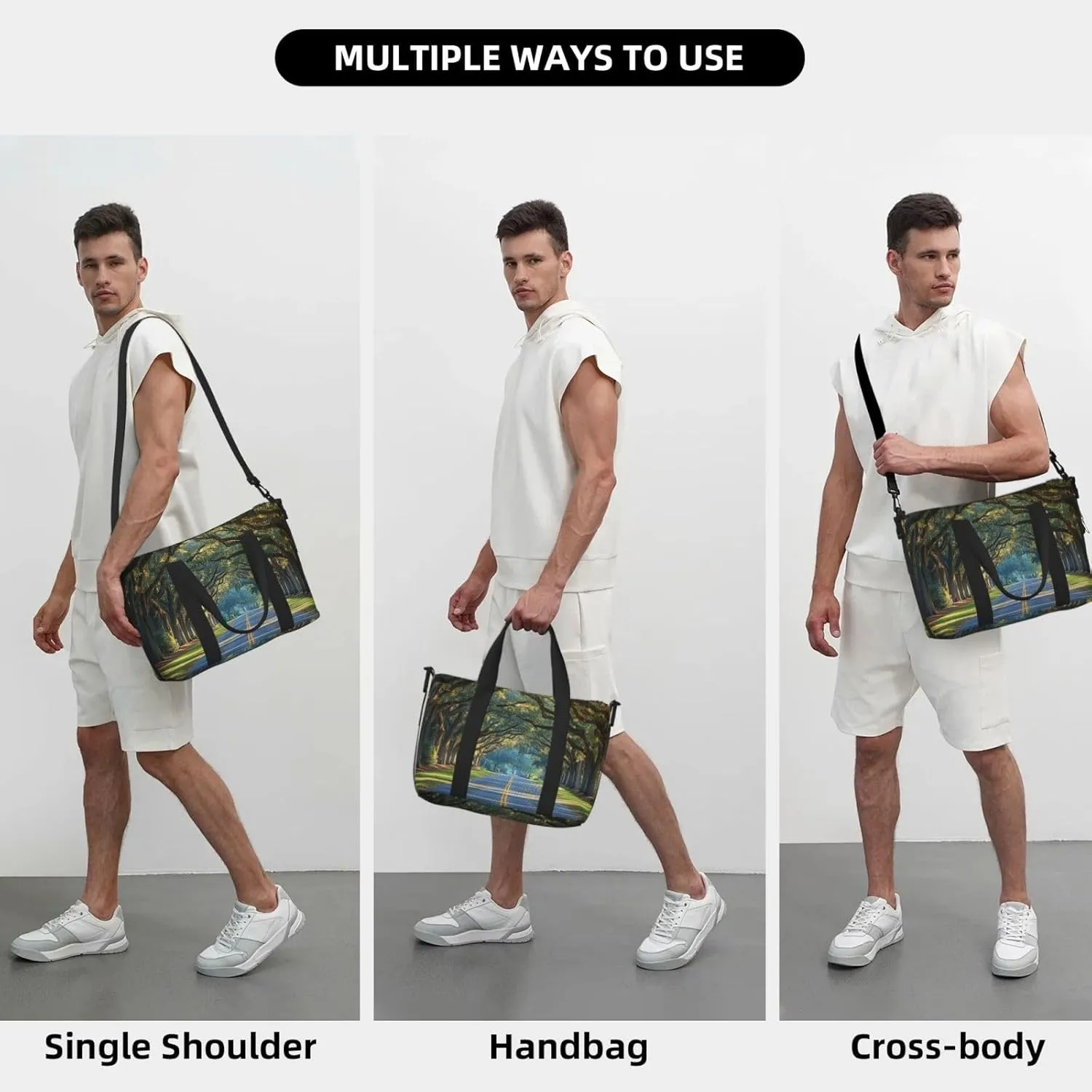 beautiful trees road print Travel Duffel Bag, Sports Tote Gym Bag, Swim Pool Bag Large Shoulder Tote Bag for Beach Weekender