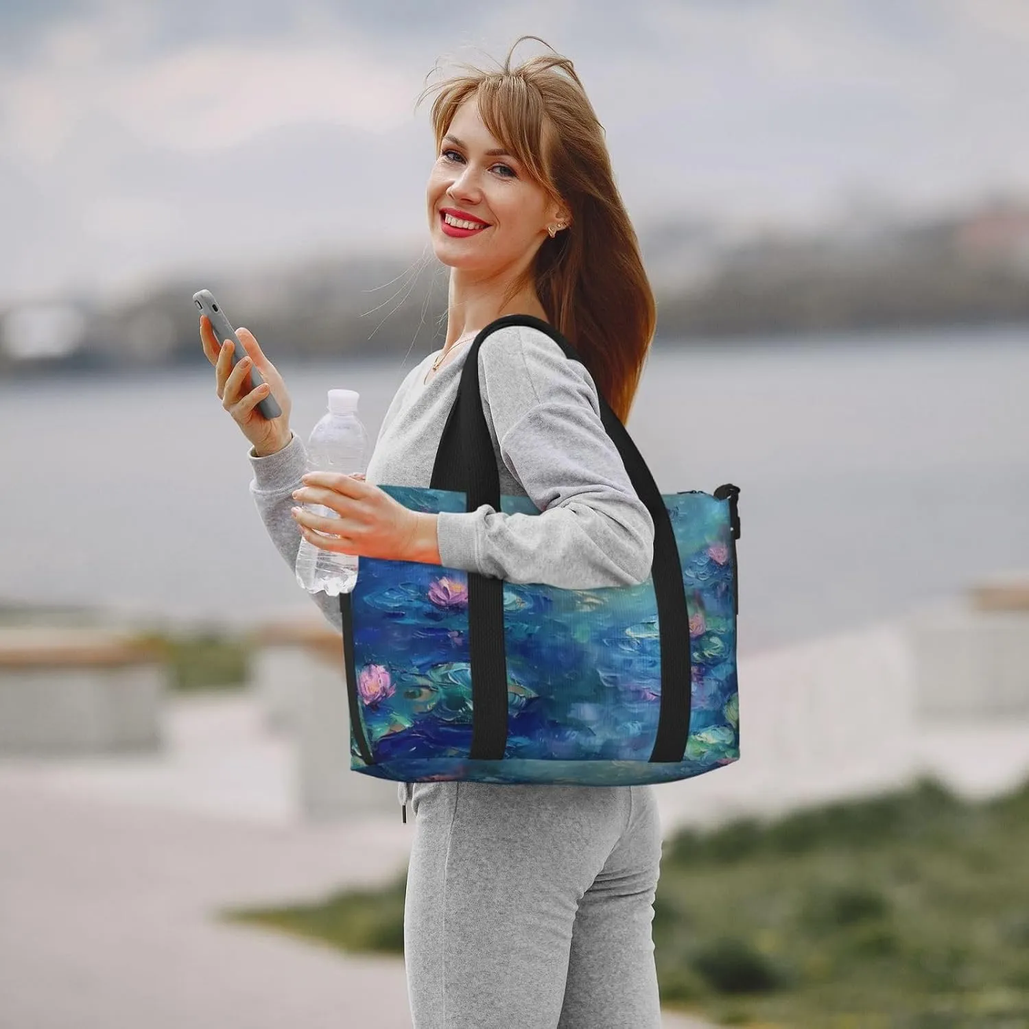 beautiful water lilies print Travel Duffel Bag, Sports Tote Gym Bag, Swim Pool Bag Large Shoulder Tote Bag for Beach Weekender