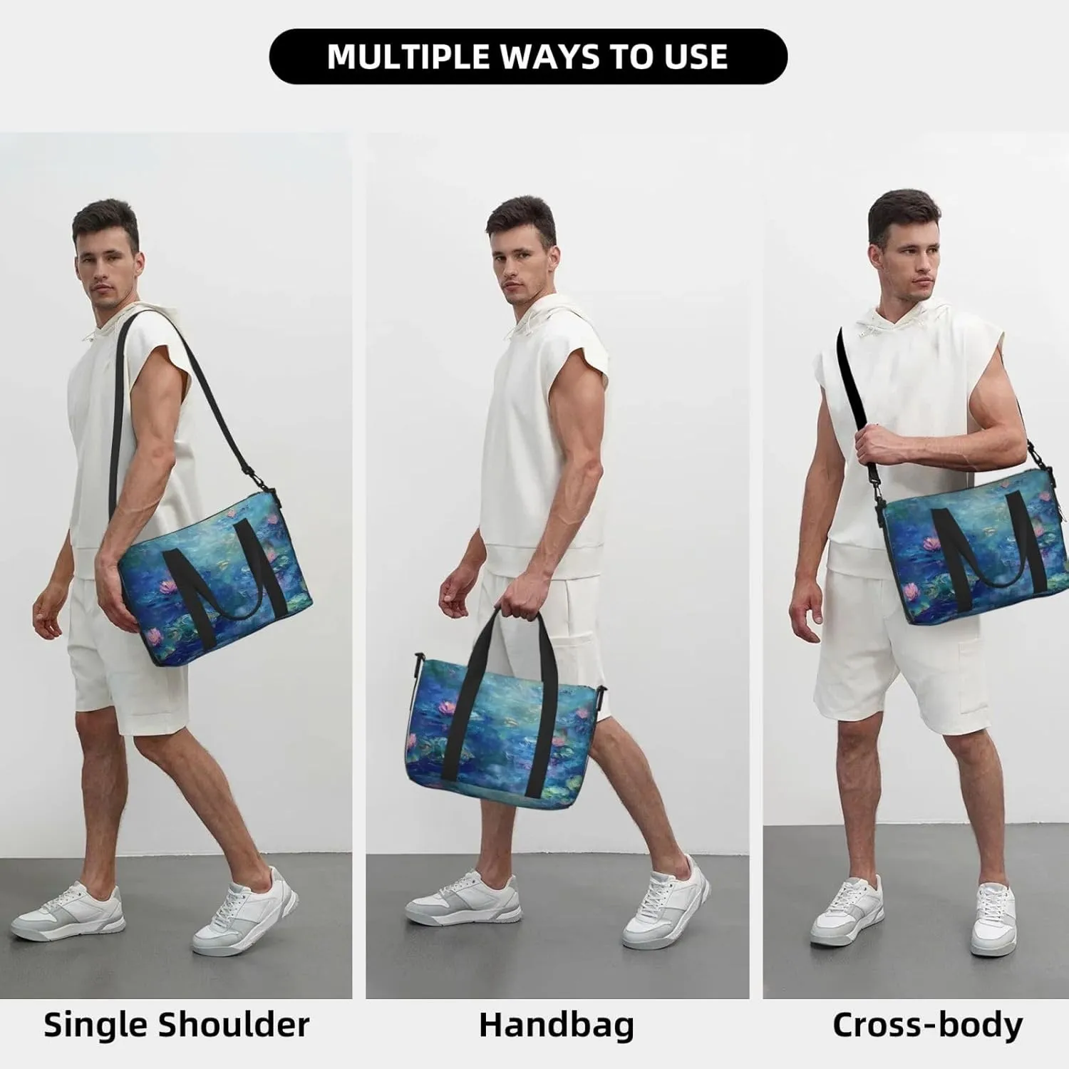 beautiful water lilies print Travel Duffel Bag, Sports Tote Gym Bag, Swim Pool Bag Large Shoulder Tote Bag for Beach Weekender