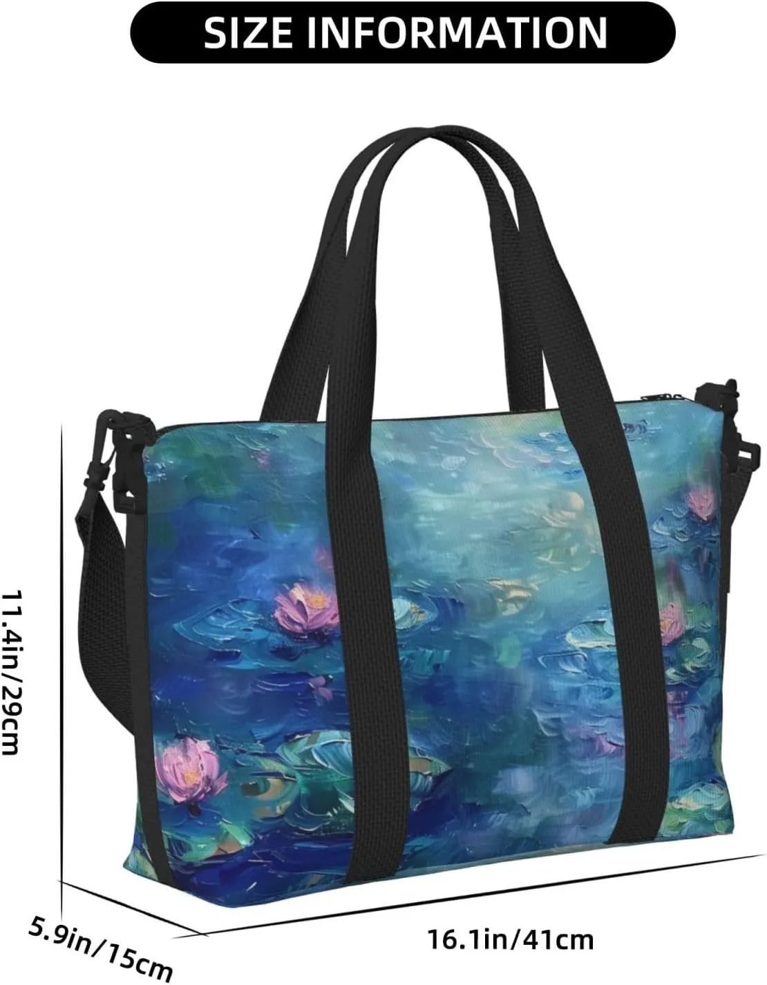 beautiful water lilies print Travel Duffel Bag, Sports Tote Gym Bag, Swim Pool Bag Large Shoulder Tote Bag for Beach Weekender