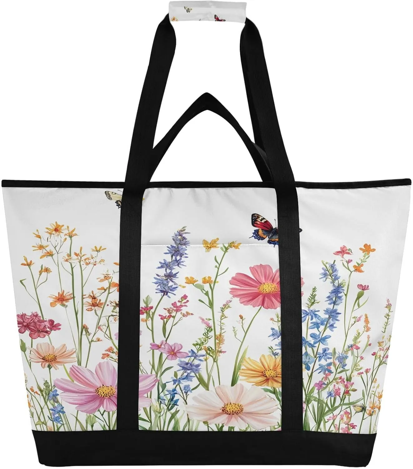 Beautiful Wildflowers Reusable Insulated Lunchbox Cooler Bag, Leakproof Kitchen Grocery Bag Collapsible Portable Cooler Tote Bag for Picnic, Camping, Office, Travel