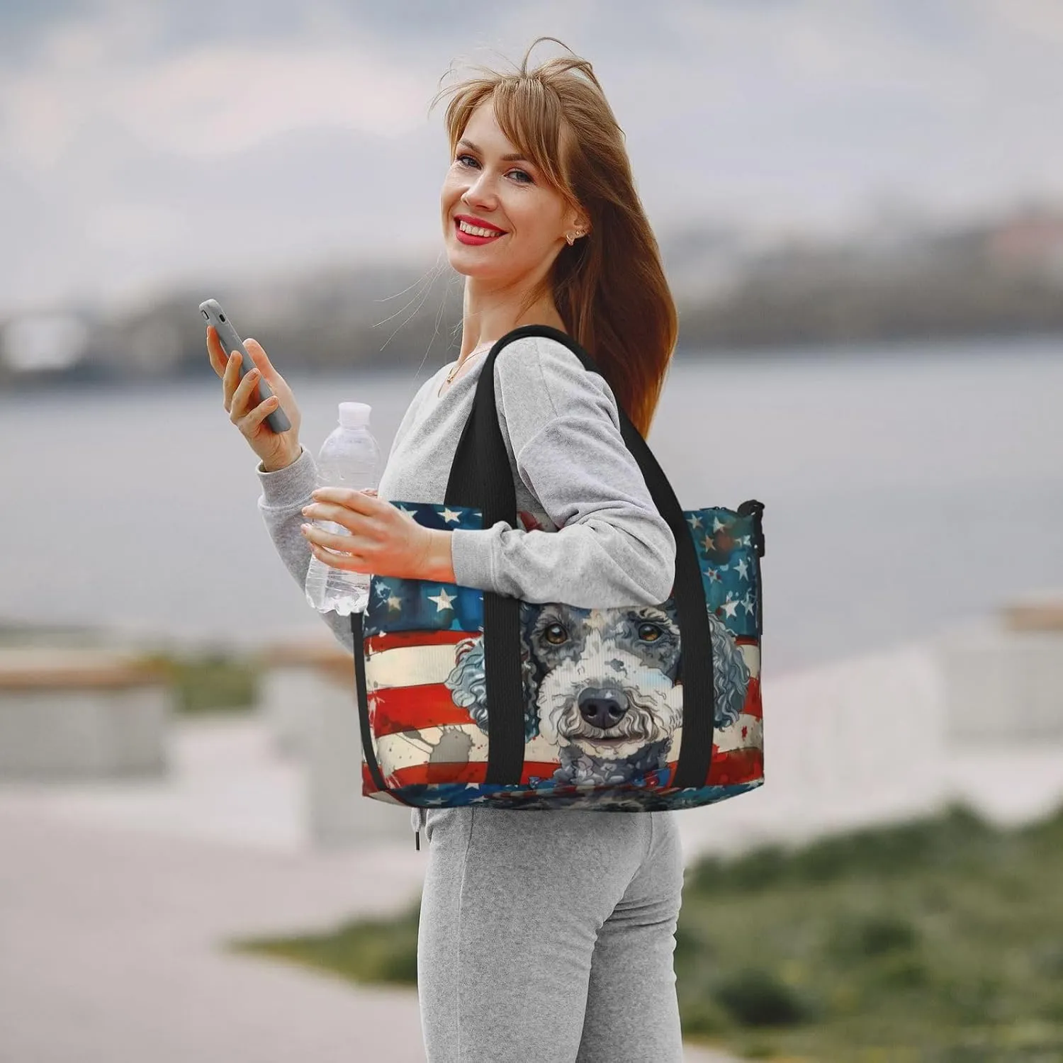 Bedlington Terrier print Travel Duffel Bag, Sports Tote Gym Bag, Swim Pool Bag Large Shoulder Tote Bag for Beach Weekender