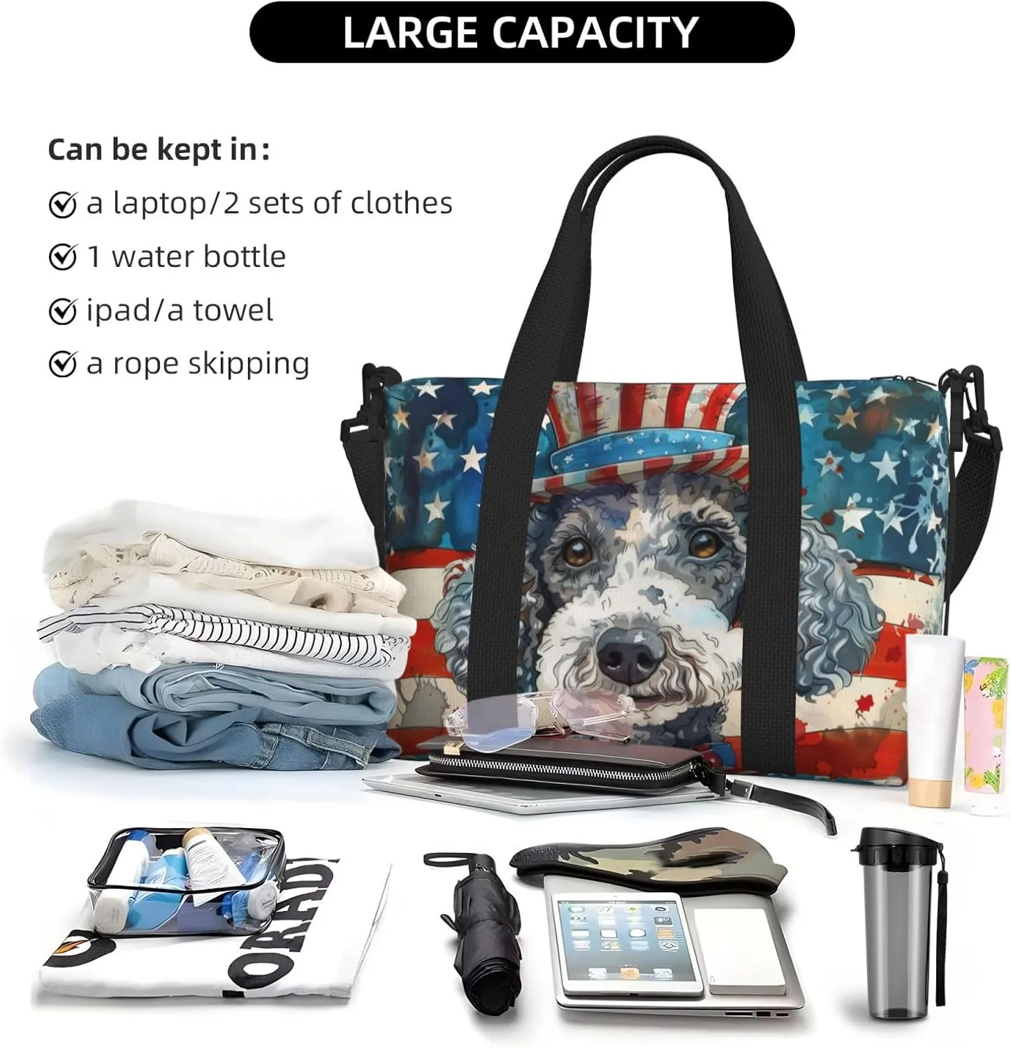 Bedlington Terrier print Travel Duffel Bag, Sports Tote Gym Bag, Swim Pool Bag Large Shoulder Tote Bag for Beach Weekender