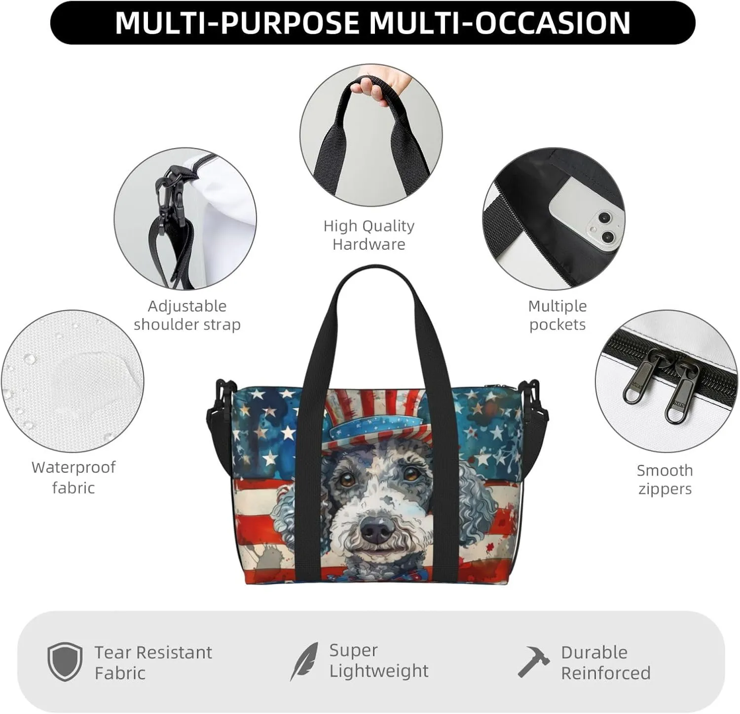 Bedlington Terrier print Travel Duffel Bag, Sports Tote Gym Bag, Swim Pool Bag Large Shoulder Tote Bag for Beach Weekender