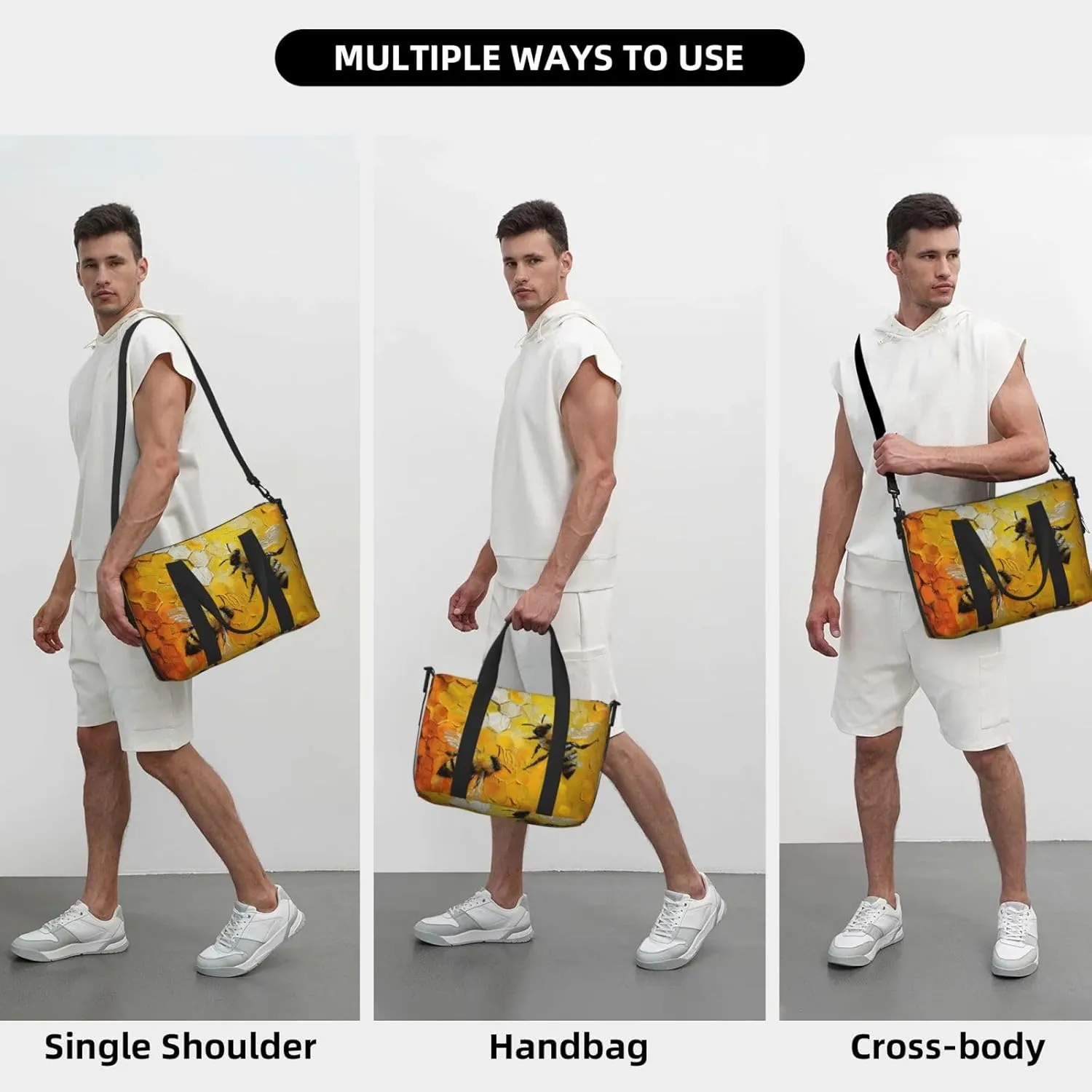 bees flying print Travel Duffel Bag, Sports Tote Gym Bag, Swim Pool Bag Large Shoulder Tote Bag for Beach Weekender