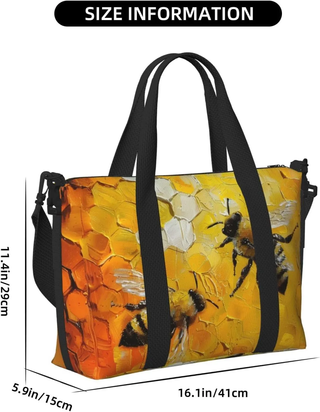 bees flying print Travel Duffel Bag, Sports Tote Gym Bag, Swim Pool Bag Large Shoulder Tote Bag for Beach Weekender