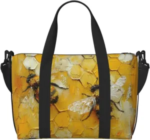 bees yellow print Travel Duffel Bag, Sports Tote Gym Bag, Swim Pool Bag Large Shoulder Tote Bag for Beach Weekender