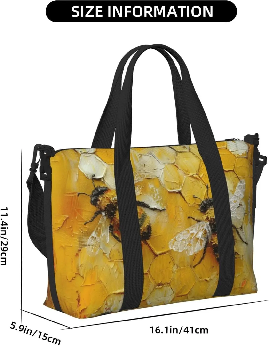 bees yellow print Travel Duffel Bag, Sports Tote Gym Bag, Swim Pool Bag Large Shoulder Tote Bag for Beach Weekender
