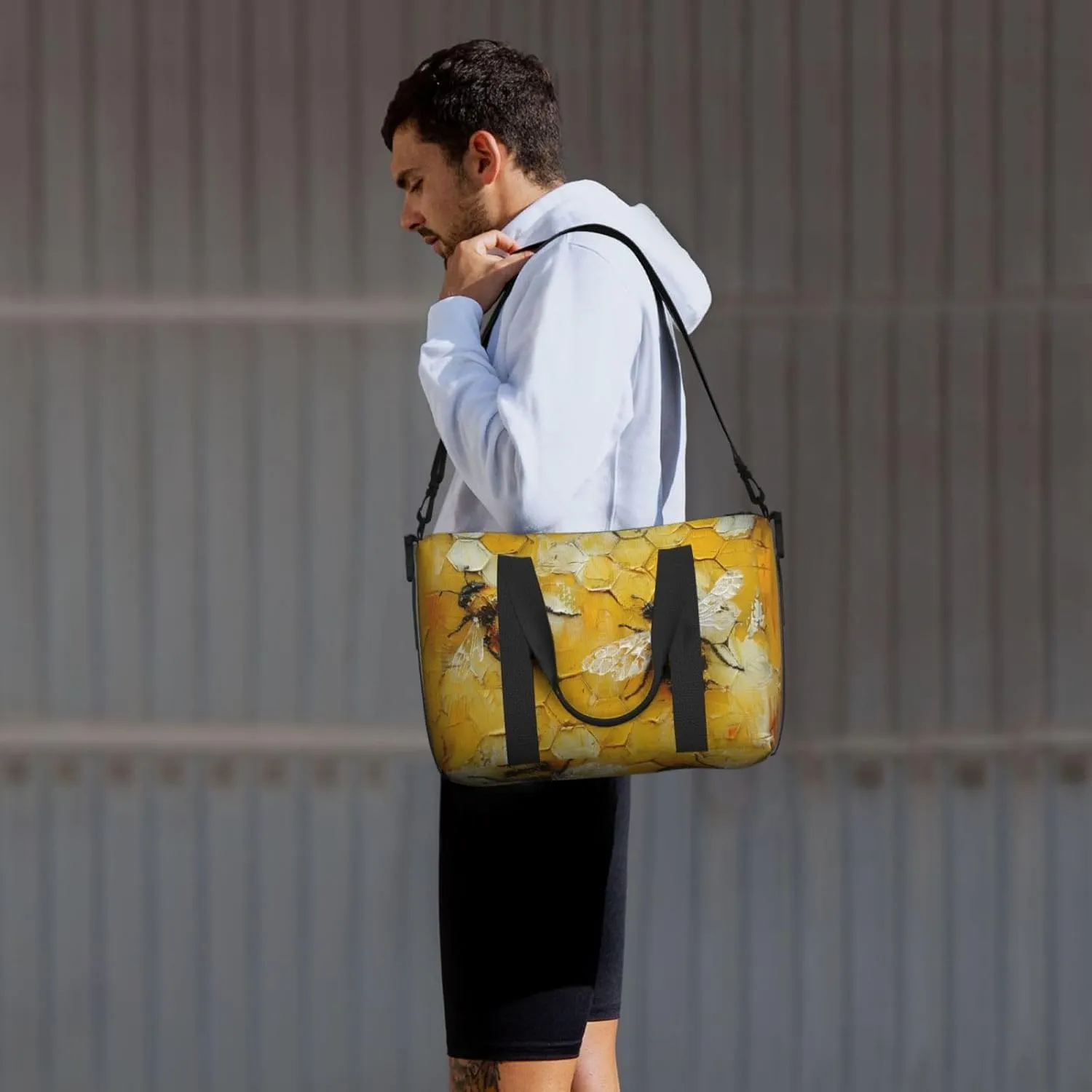 bees yellow print Travel Duffel Bag, Sports Tote Gym Bag, Swim Pool Bag Large Shoulder Tote Bag for Beach Weekender