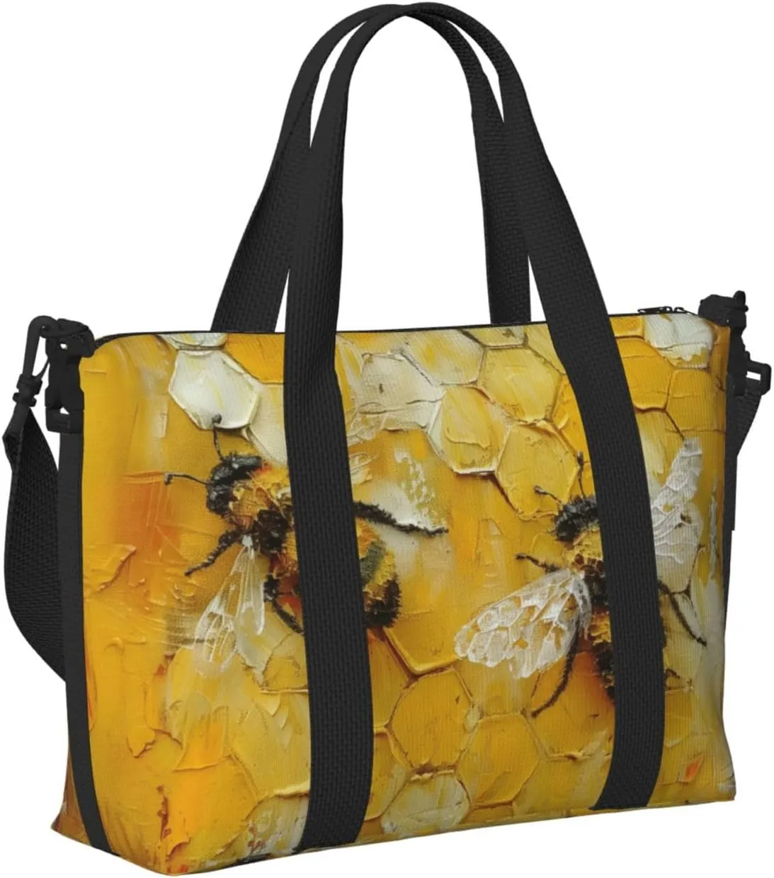bees yellow print Travel Duffel Bag, Sports Tote Gym Bag, Swim Pool Bag Large Shoulder Tote Bag for Beach Weekender