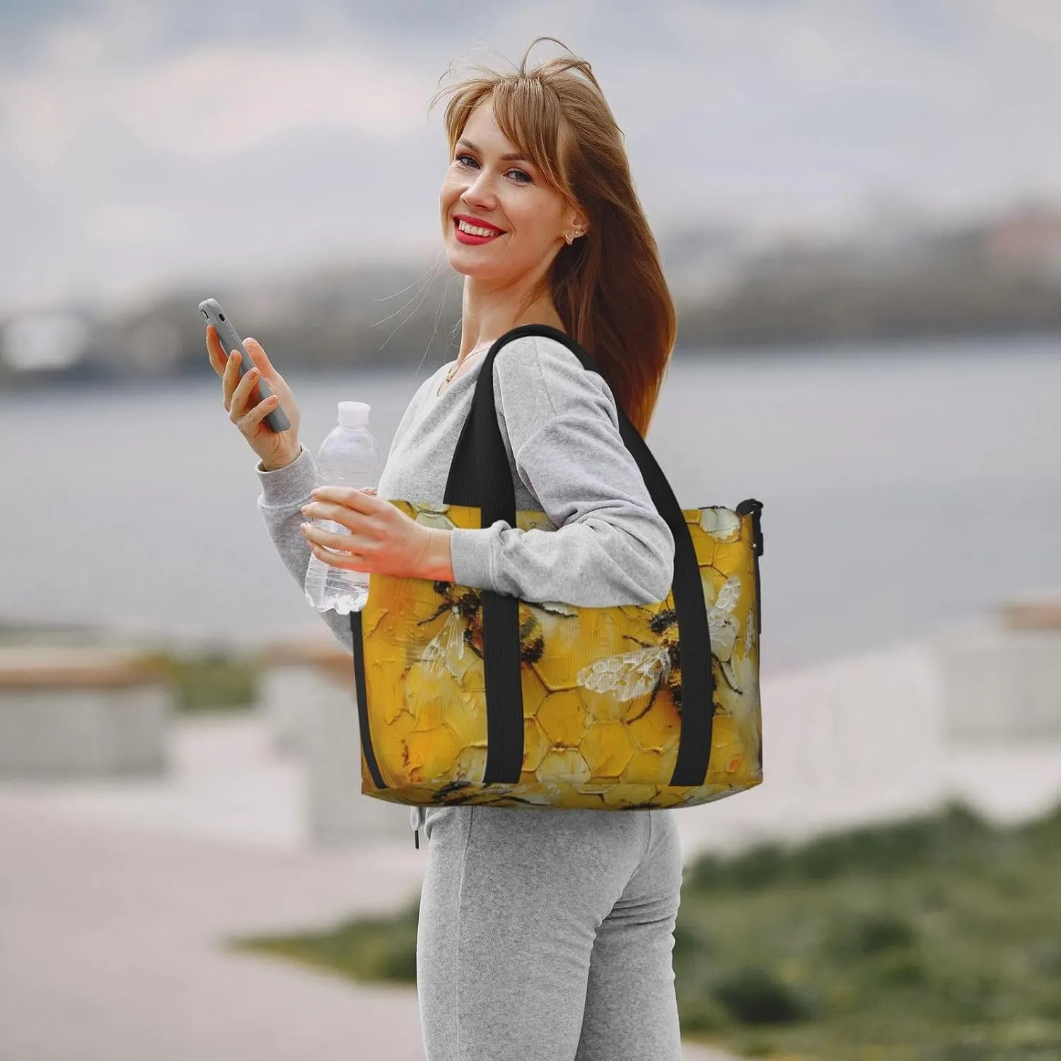 bees yellow print Travel Duffel Bag, Sports Tote Gym Bag, Swim Pool Bag Large Shoulder Tote Bag for Beach Weekender