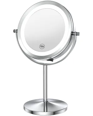 Benbilry 10X Magnifying Lighted Makeup Mirror, 7 Inch Double Sided 1X/10X Magnification with Lights, 360° Rotation Swivel Travel Make Up Mirror with Lighting, Battery Operated