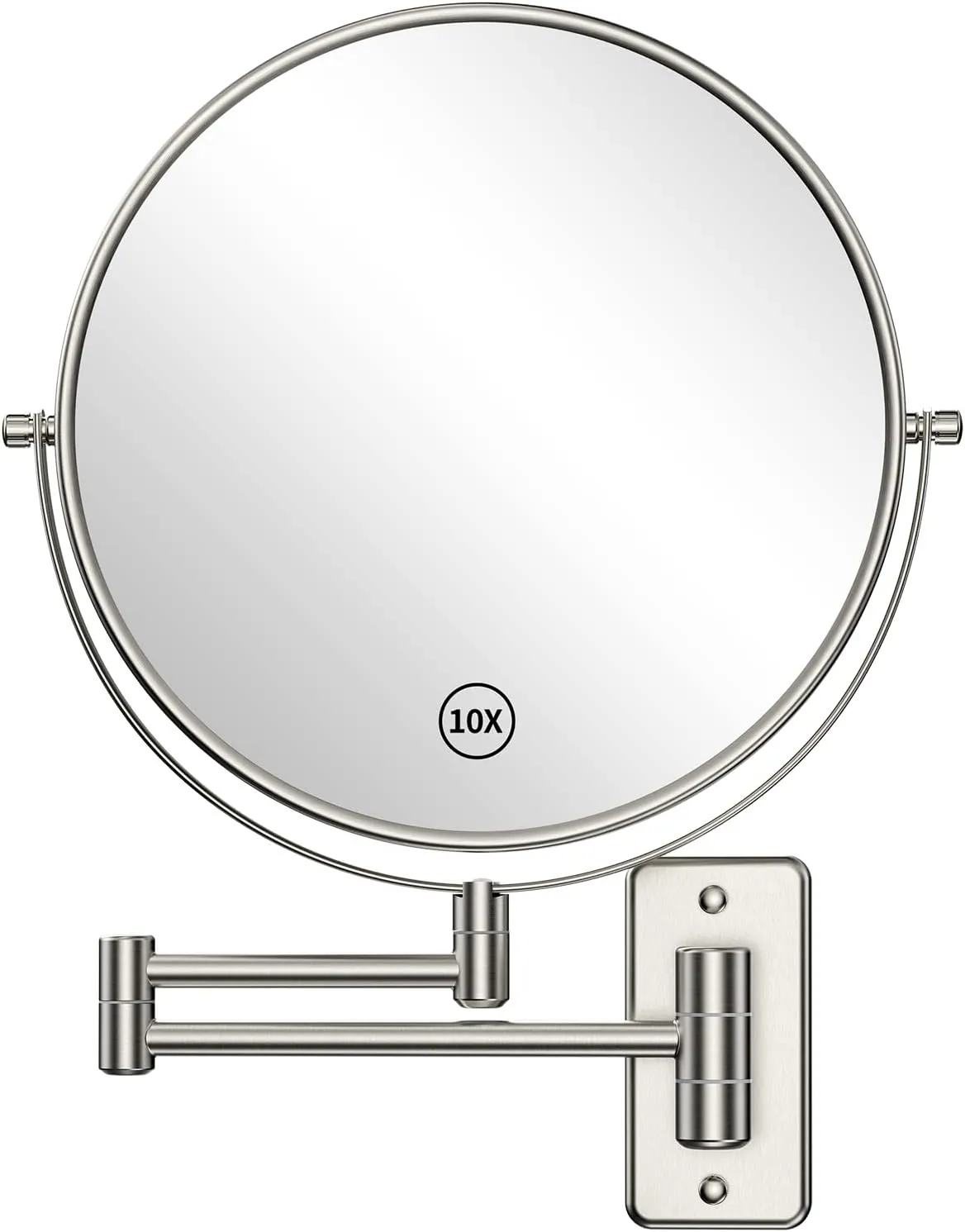 Benbilry 9" Large Size Wall Mounted Makeup Vanity Mirror, 1X/10X Magnifying Double Sided Shaving Mirror for Bathroom, 360° Swivel Extendable Arm Nickel Finish