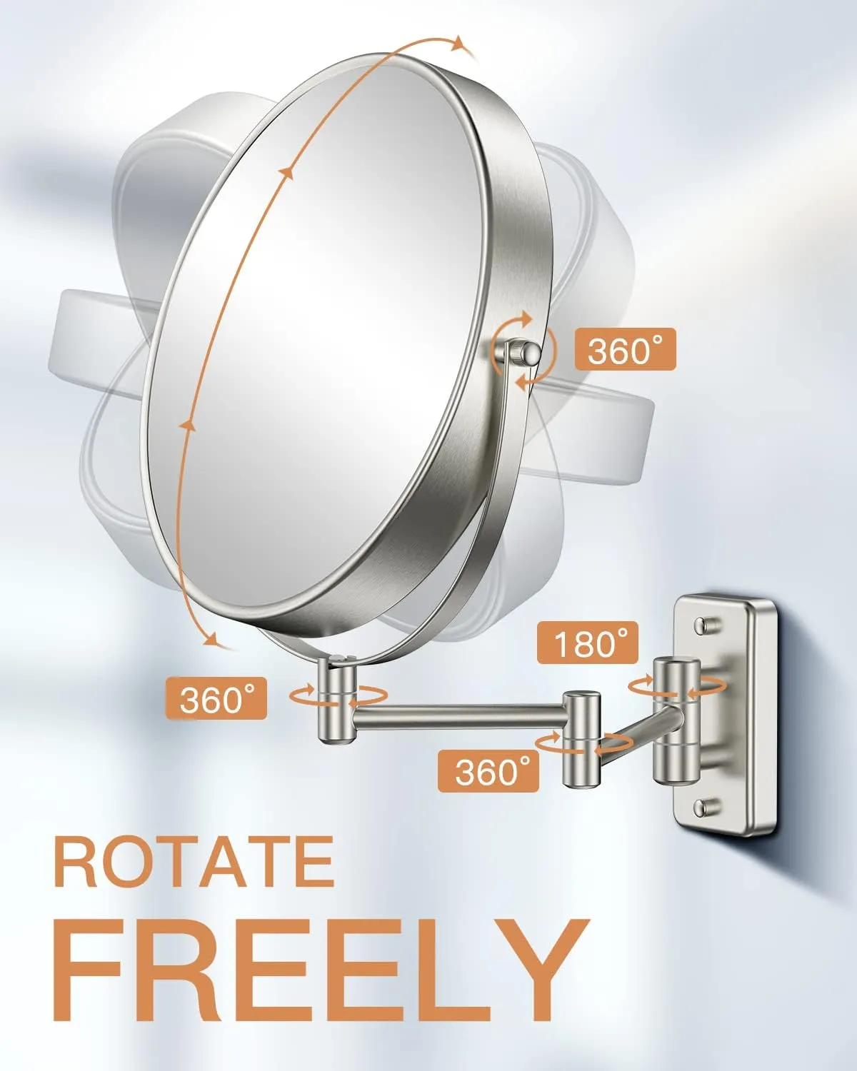 Benbilry 9" Large Size Wall Mounted Makeup Vanity Mirror, 1X/10X Magnifying Double Sided Shaving Mirror for Bathroom, 360° Swivel Extendable Arm Nickel Finish
