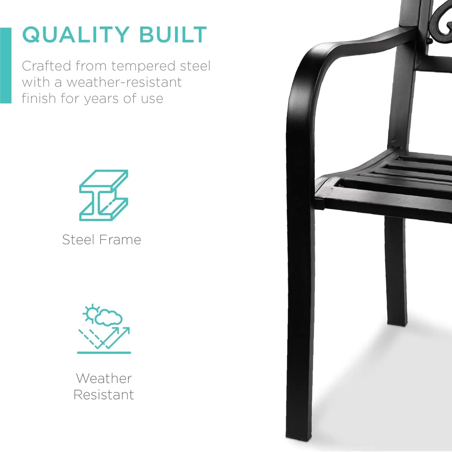 Best Choice Products Outdoor Bench Steel Garden Patio Porch Furniture for Lawn, Park, Deck w/Floral Design Backrest, Slatted Seat - Black