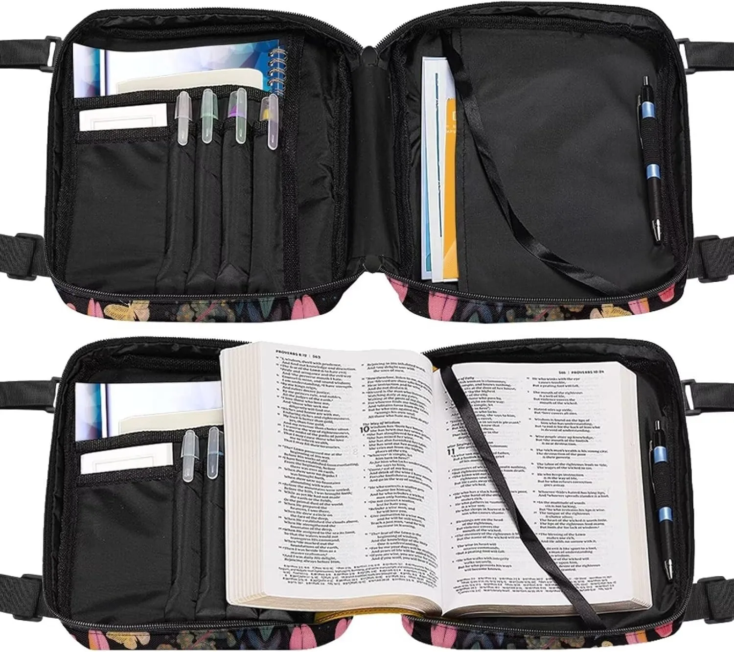 Bible Cover for Women Large Capacity Bible Book Protector Case with Adjustable Straps Multi Holder