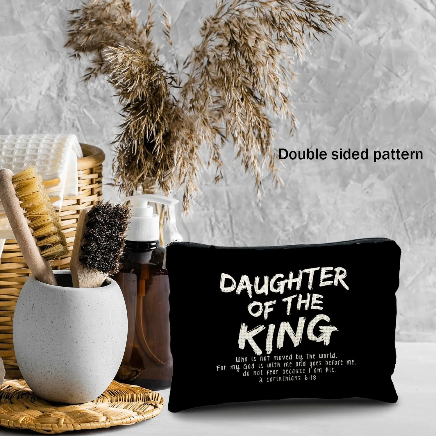 bible verse makeup bag，Daughter of the king makeup bag，christian makeup bag Cosmetic Bag，inspirational gifts for women，christian gifts for women faith，christian gifts for girls(black)