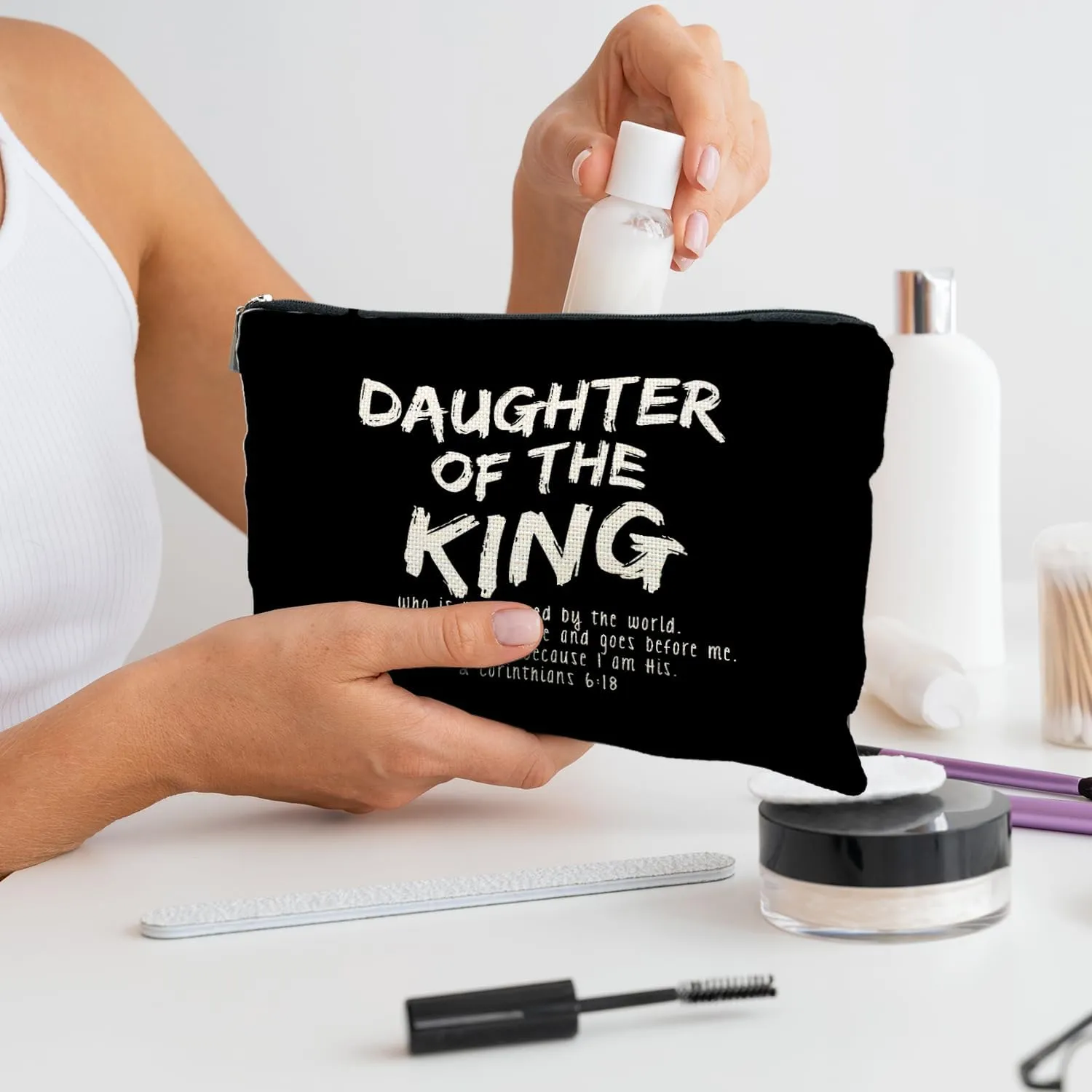 bible verse makeup bag，Daughter of the king makeup bag，christian makeup bag Cosmetic Bag，inspirational gifts for women，christian gifts for women faith，christian gifts for girls(black)