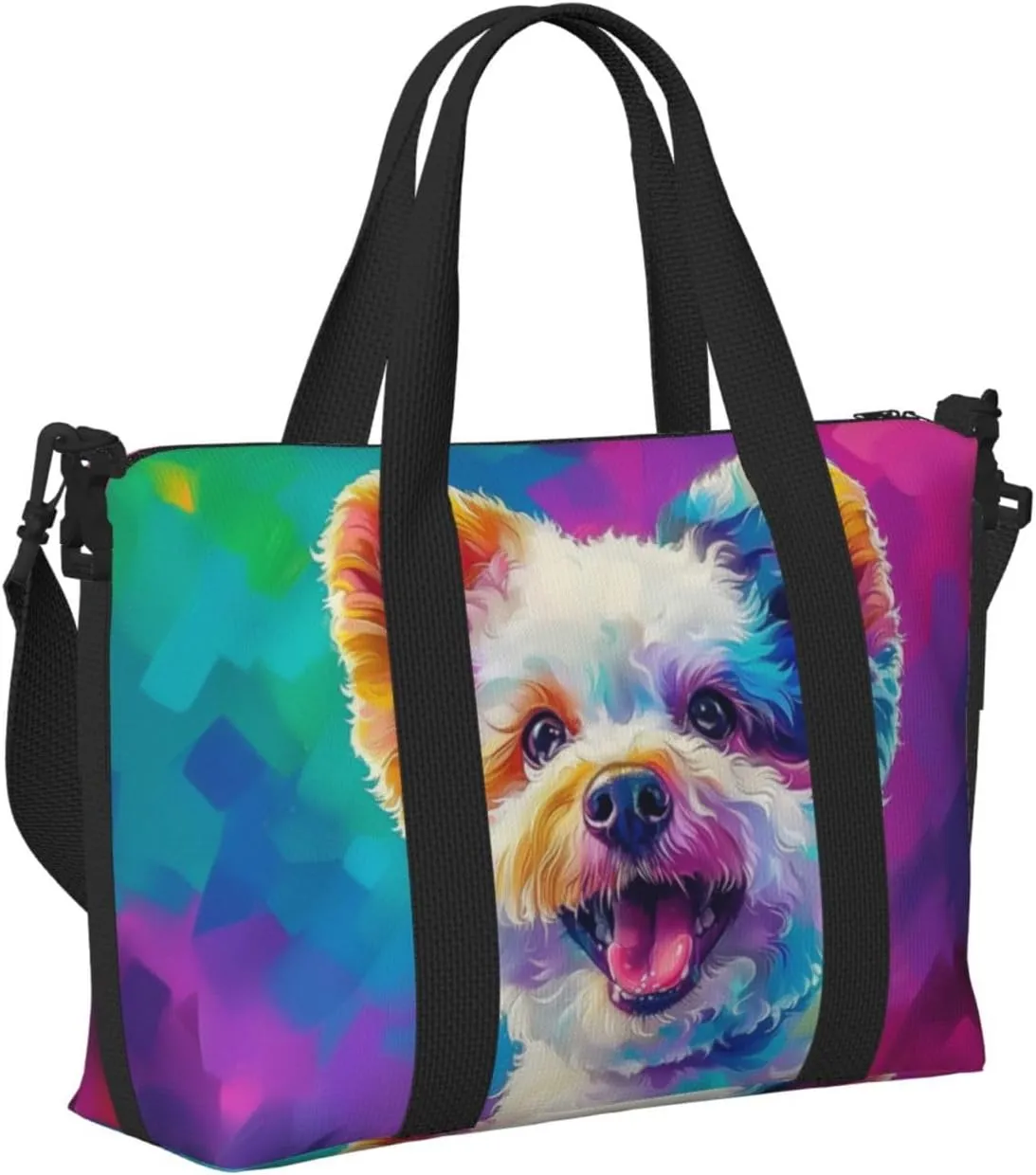 bichon frise dog colorful print Travel Duffel Bag, Sports Tote Gym Bag, Swim Pool Bag Large Shoulder Tote Bag for Beach Weekender