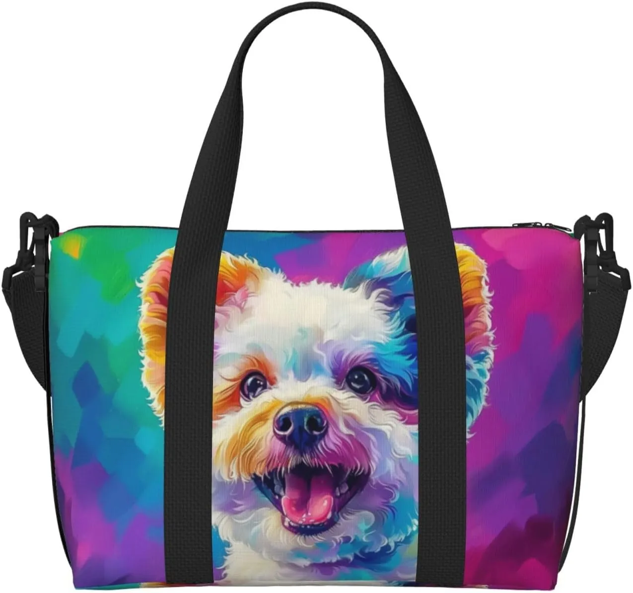 bichon frise dog colorful print Travel Duffel Bag, Sports Tote Gym Bag, Swim Pool Bag Large Shoulder Tote Bag for Beach Weekender