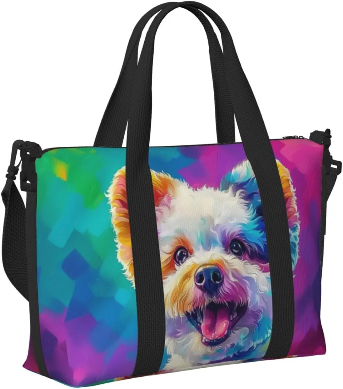 bichon frise dog colorful print Travel Duffel Bag, Sports Tote Gym Bag, Swim Pool Bag Large Shoulder Tote Bag for Beach Weekender