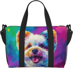 bichon frise dog colorful print Travel Duffel Bag, Sports Tote Gym Bag, Swim Pool Bag Large Shoulder Tote Bag for Beach Weekender