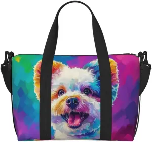 bichon frise dog colorful print Travel Duffel Bag, Sports Tote Gym Bag, Swim Pool Bag Large Shoulder Tote Bag for Beach Weekender