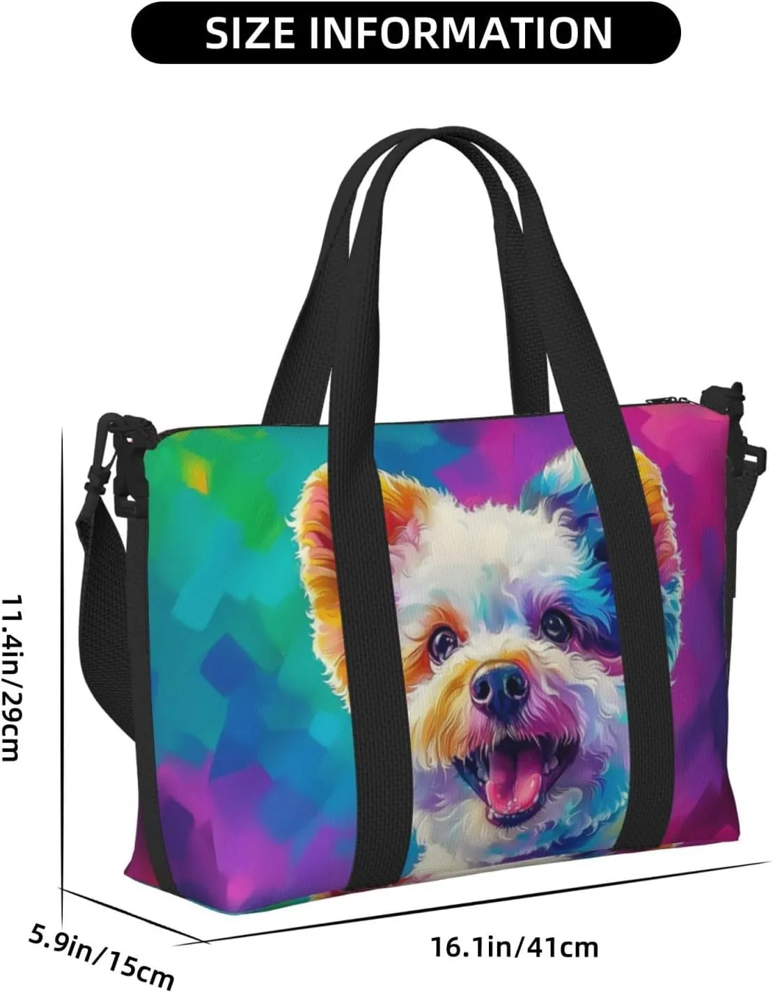 bichon frise dog colorful print Travel Duffel Bag, Sports Tote Gym Bag, Swim Pool Bag Large Shoulder Tote Bag for Beach Weekender