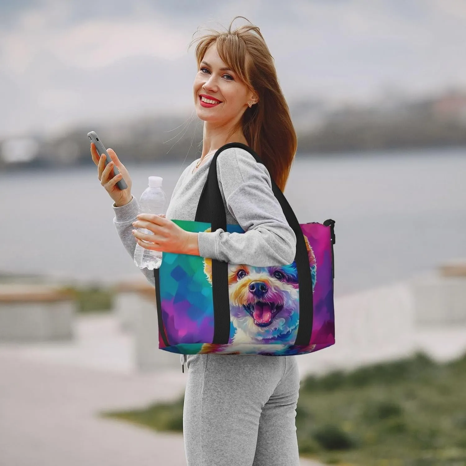 bichon frise dog colorful print Travel Duffel Bag, Sports Tote Gym Bag, Swim Pool Bag Large Shoulder Tote Bag for Beach Weekender
