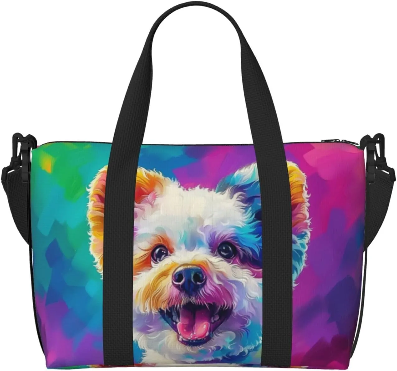 bichon frise dog colorful print Travel Duffel Bag, Sports Tote Gym Bag, Swim Pool Bag Large Shoulder Tote Bag for Beach Weekender