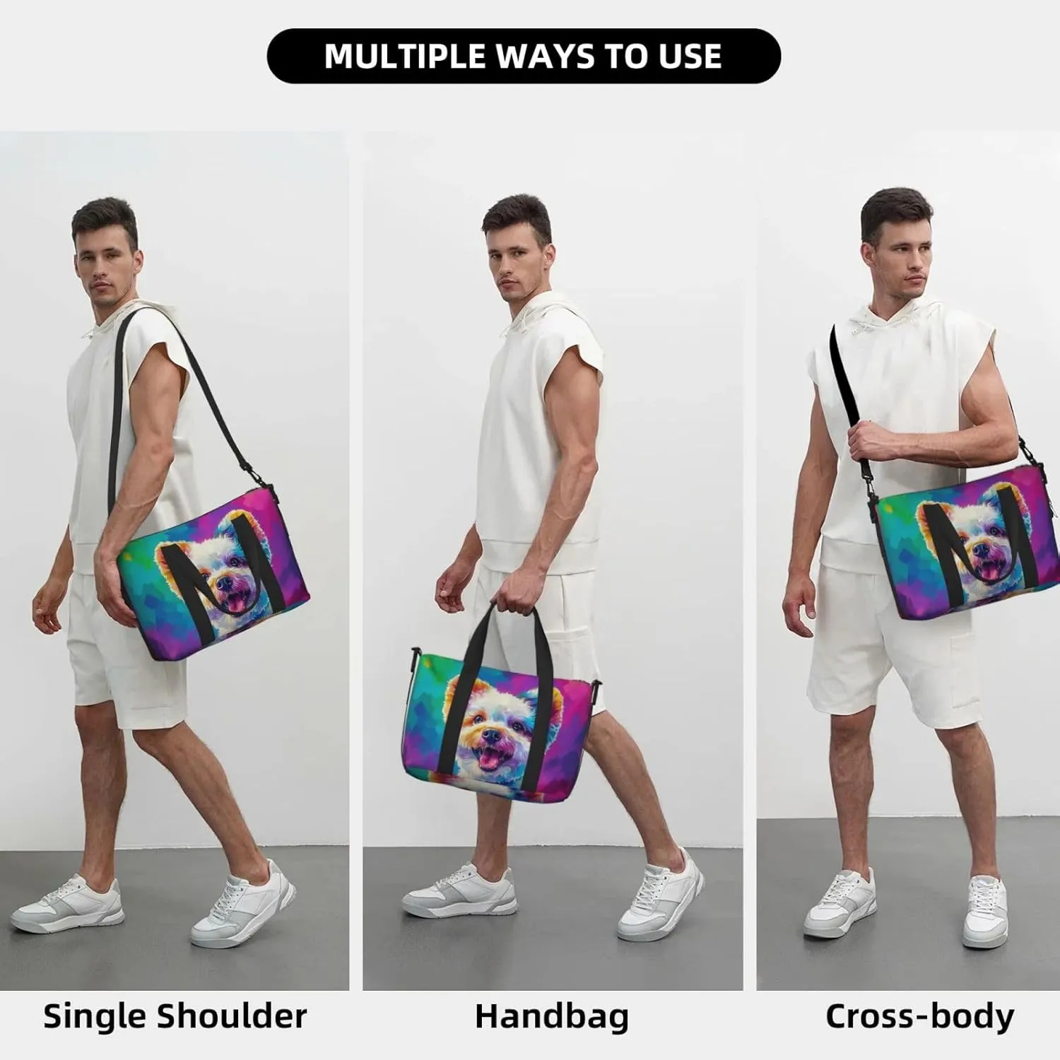 bichon frise dog colorful print Travel Duffel Bag, Sports Tote Gym Bag, Swim Pool Bag Large Shoulder Tote Bag for Beach Weekender