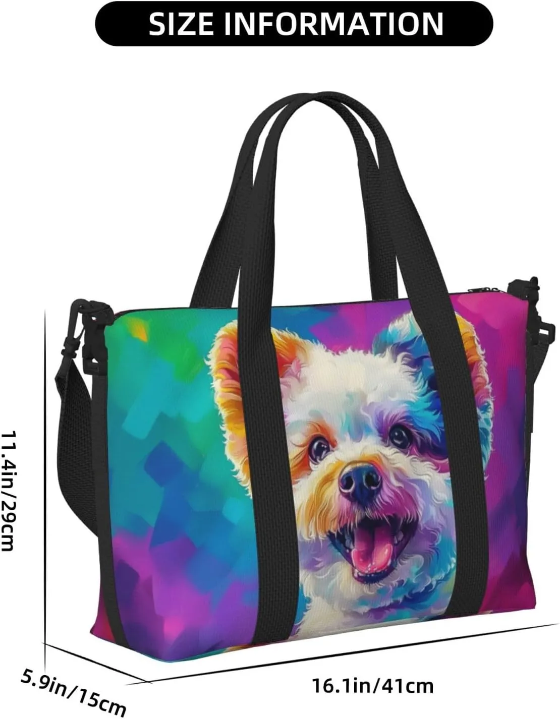 bichon frise dog colorful print Travel Duffel Bag, Sports Tote Gym Bag, Swim Pool Bag Large Shoulder Tote Bag for Beach Weekender