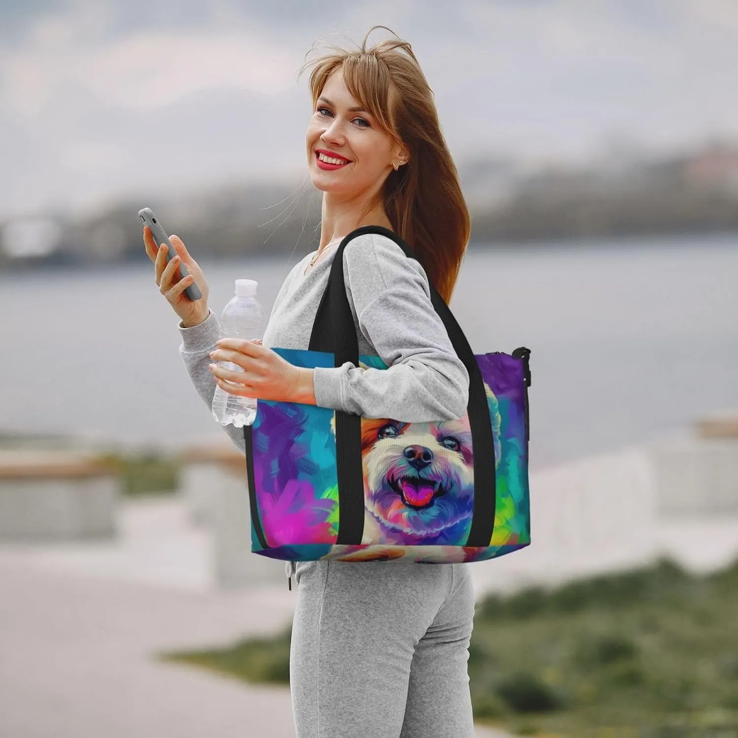 bichon frise dog print Travel Duffel Bag, Sports Tote Gym Bag, Swim Pool Bag Large Shoulder Tote Bag for Beach Weekender