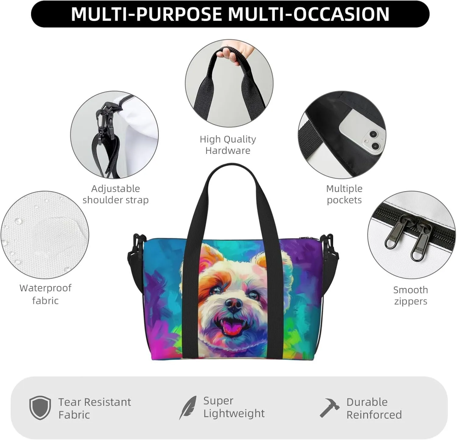 bichon frise dog print Travel Duffel Bag, Sports Tote Gym Bag, Swim Pool Bag Large Shoulder Tote Bag for Beach Weekender