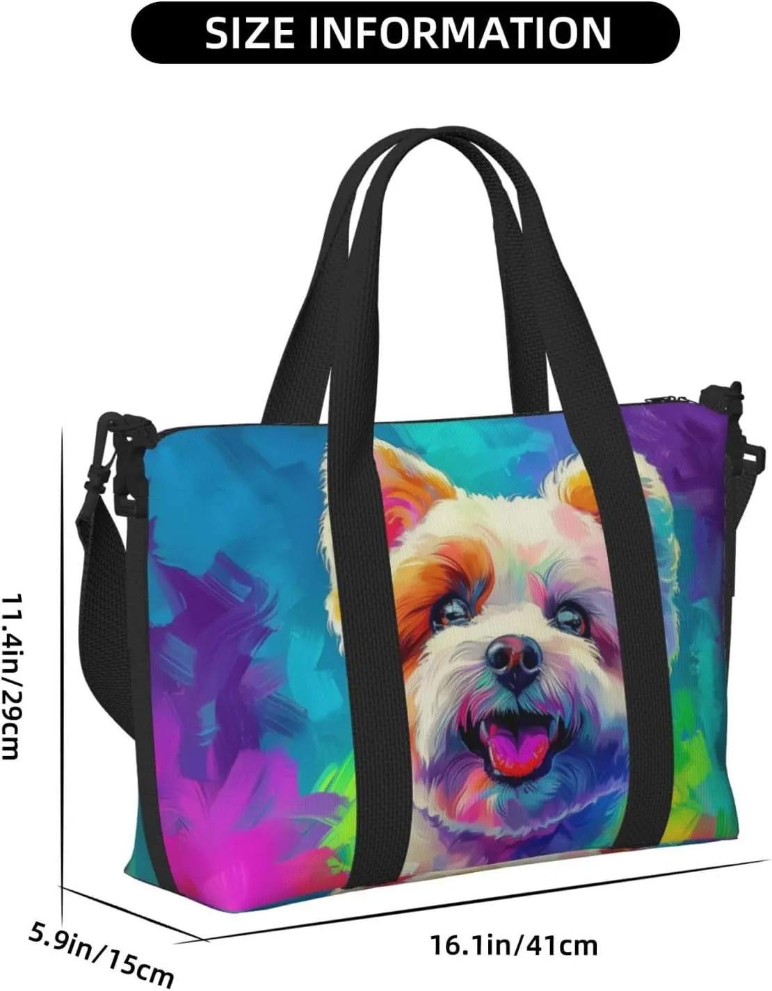 bichon frise dog print Travel Duffel Bag, Sports Tote Gym Bag, Swim Pool Bag Large Shoulder Tote Bag for Beach Weekender