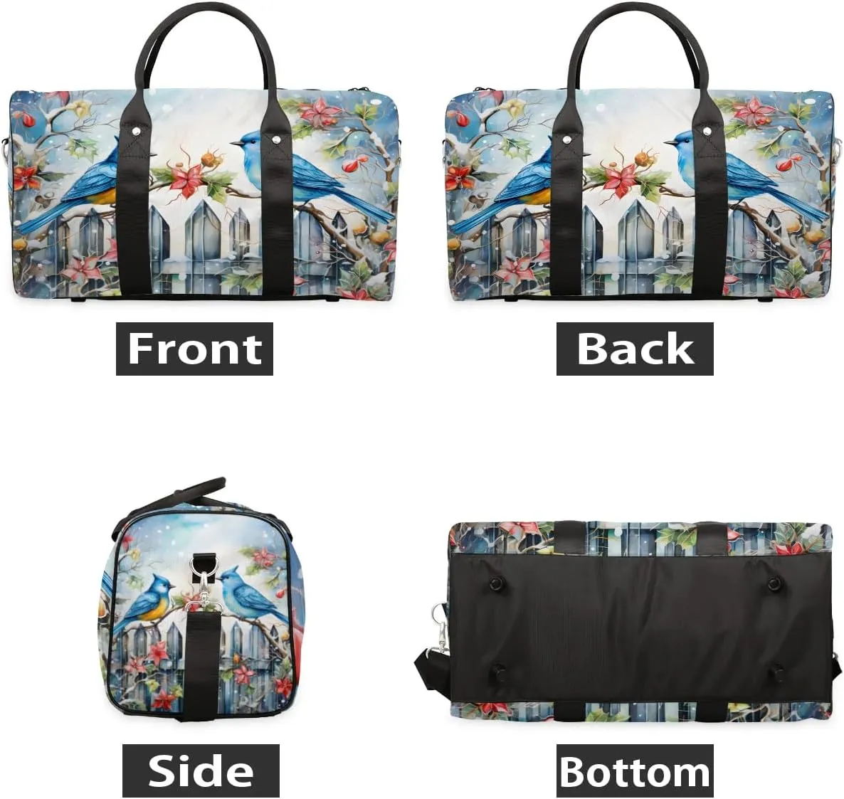 Bird Blue Travel Duffel Bag for Women Men Waterproof Foldable Overnight Weekender Bag Large Capacity Sports Gym Bag