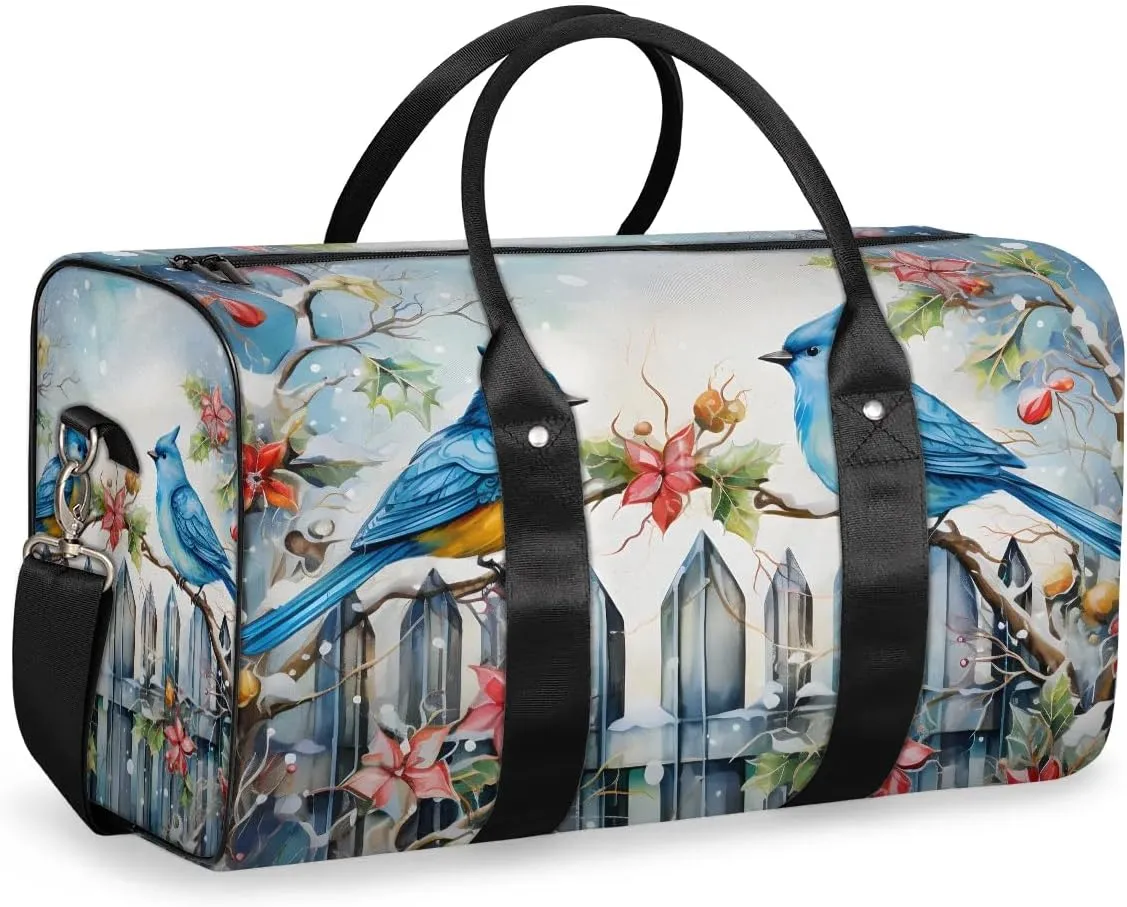 Bird Blue Travel Duffel Bag for Women Men Waterproof Foldable Overnight Weekender Bag Large Capacity Sports Gym Bag