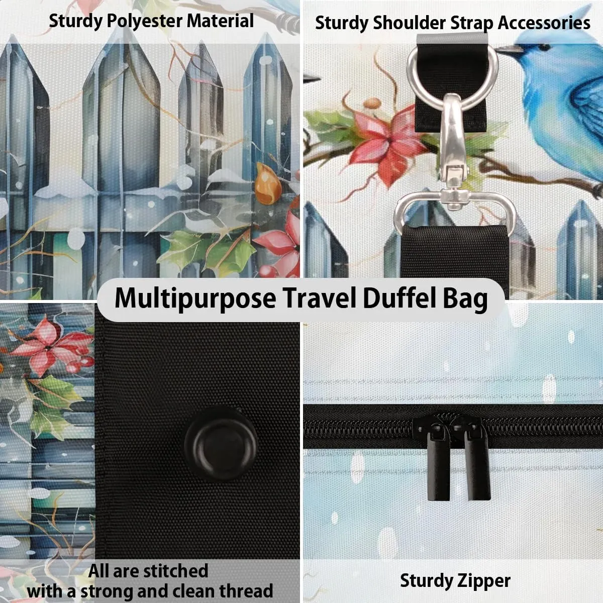 Bird Blue Travel Duffel Bag for Women Men Waterproof Foldable Overnight Weekender Bag Large Capacity Sports Gym Bag