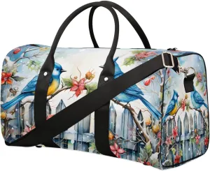 Bird Blue Travel Duffel Bag for Women Men Waterproof Foldable Overnight Weekender Bag Large Capacity Sports Gym Bag