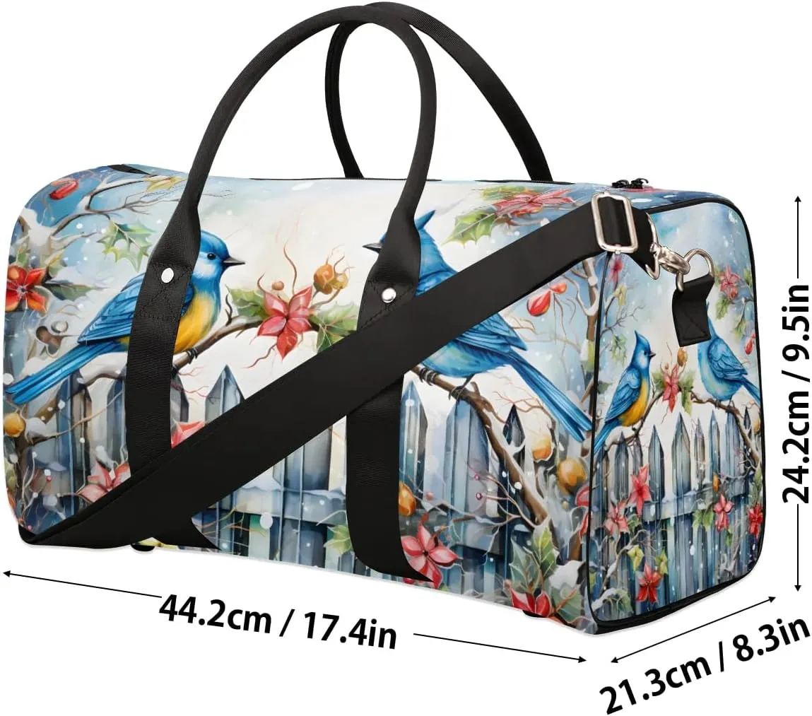 Bird Blue Travel Duffel Bag for Women Men Waterproof Foldable Overnight Weekender Bag Large Capacity Sports Gym Bag