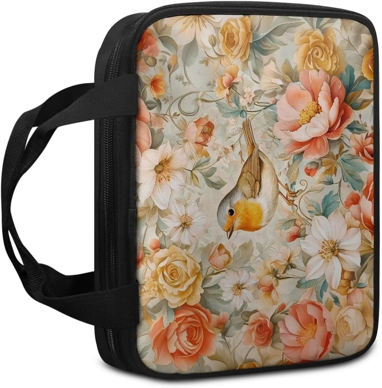 Bird Flower Bible Covers with Handle Classic Bible Carrying Case for Women Bible Bag Journal Case Study Bible Case Bible Carrying Case for Women Men