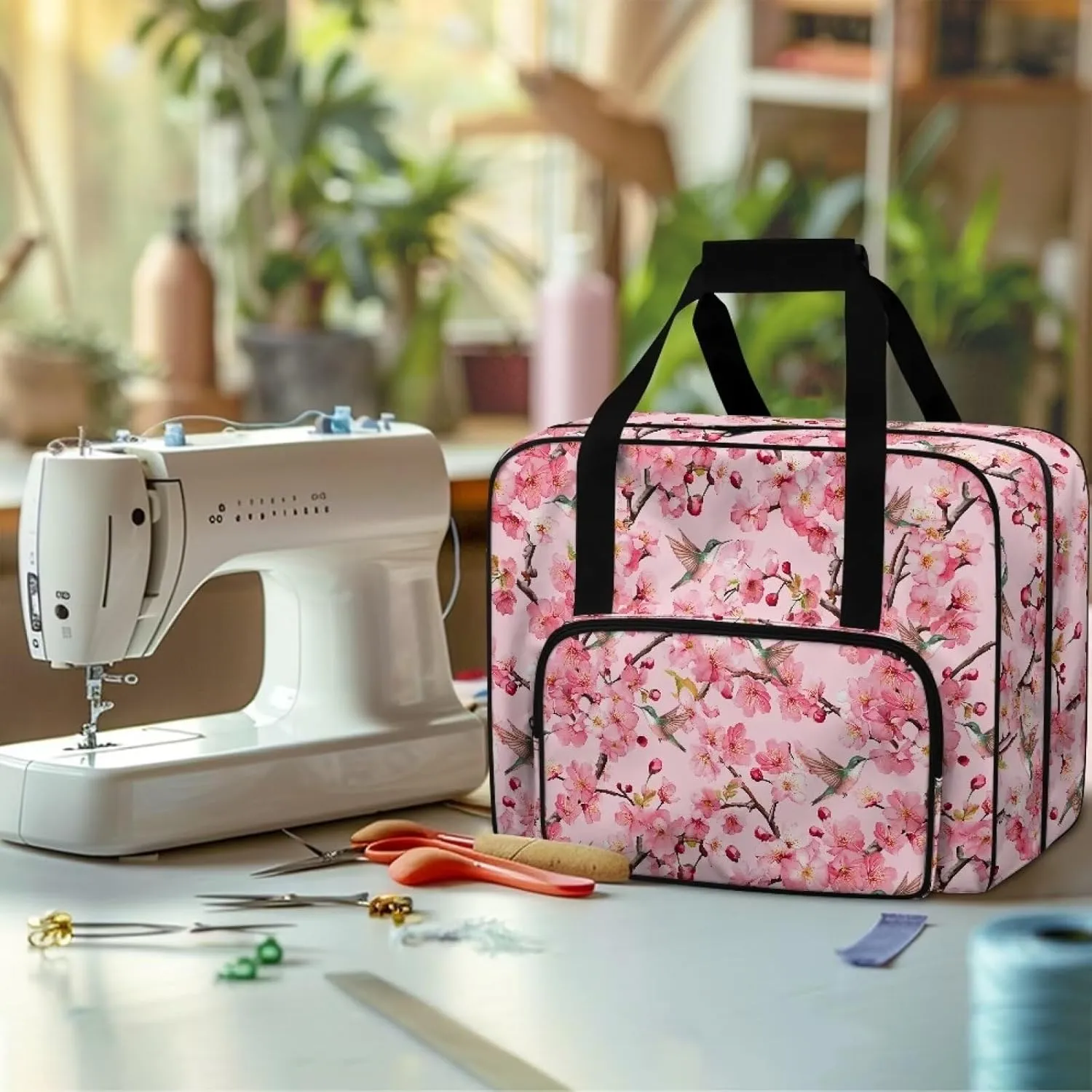 Bird Flowers Knitting Carrying Case Crochet Bag for Crochet Accessories, Yarn Bag Crocheting Yarn Project Bag for Womens Crochet Gifts for Mother Wife