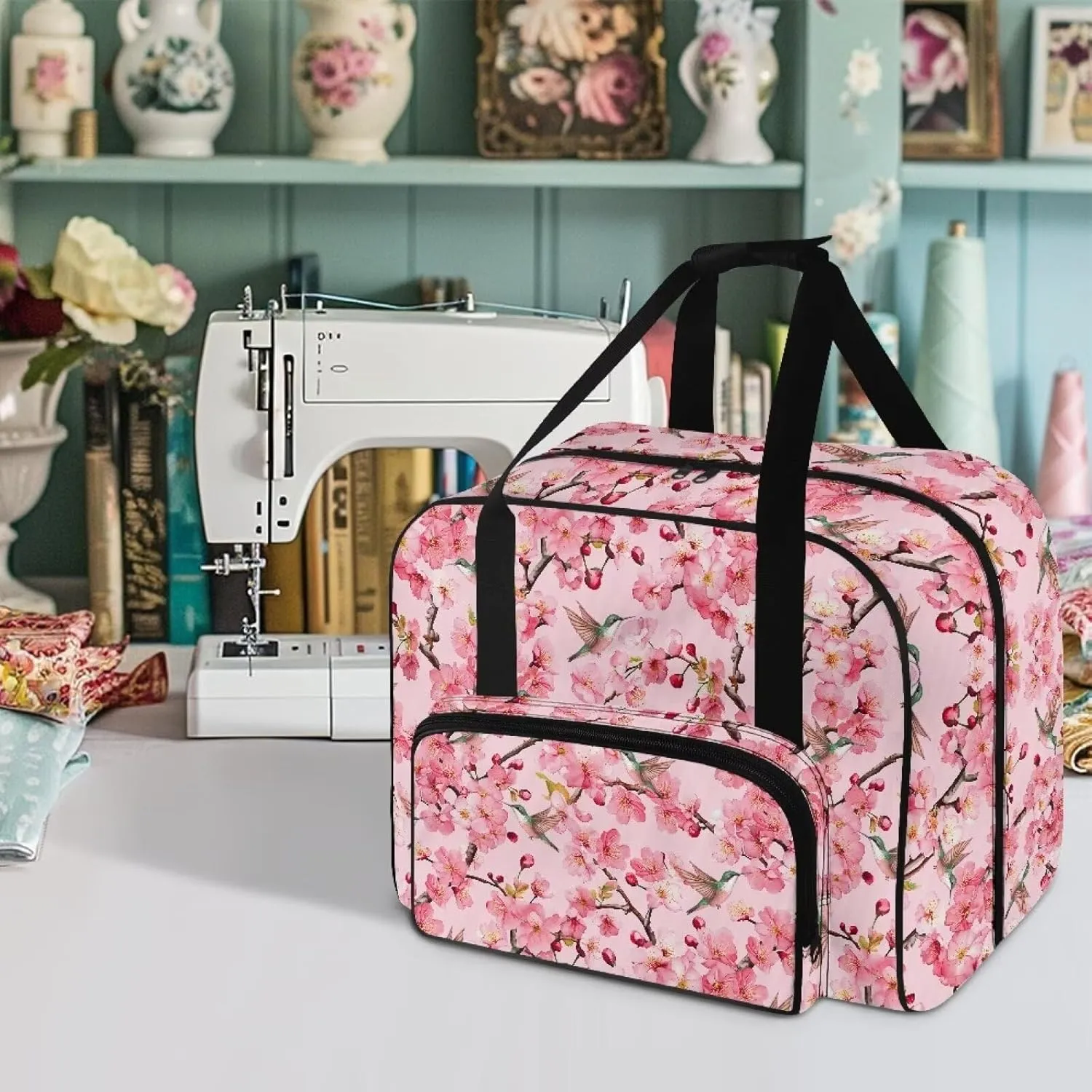Bird Flowers Knitting Carrying Case Crochet Bag for Crochet Accessories, Yarn Bag Crocheting Yarn Project Bag for Womens Crochet Gifts for Mother Wife