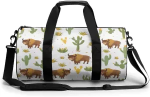 Bisons with Cactus Print Gym Bag Lightweight Carry On Duffel Bag Athletic Sports Travel Bag Weekender Bag for Men Women
