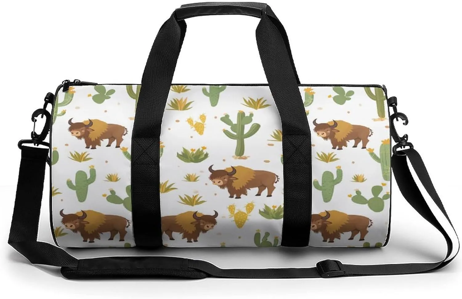 Bisons with Cactus Print Gym Bag Lightweight Carry On Duffel Bag Athletic Sports Travel Bag Weekender Bag for Men Women